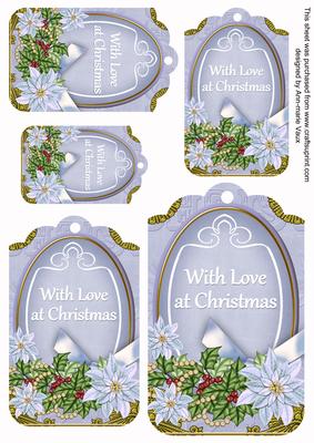 Pastel Blue Poinsettia Love at Christmas Sentiment Tag Sheet