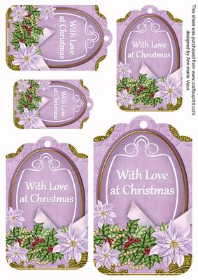 Pastel Lilac Poin Love at Christmas Sentiment Tag Sheet