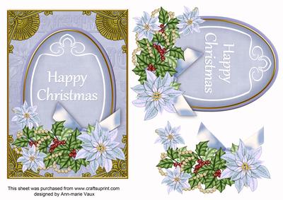 Pastel Blue Poinsettia Happy Christmas Oval 7x5in Topper