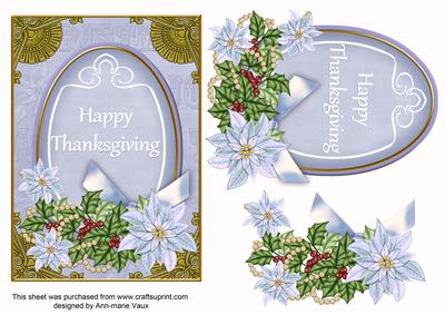 Pastel Blue Poinsettia Happy Thanksgiving Oval 7x5in Topper