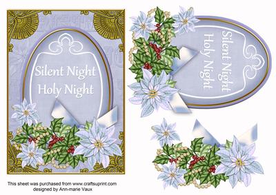 Pastel Blue Poinsettia Silent Night Oval 7x5in Topper