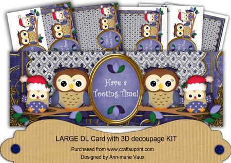 Dblue Christmas Owls Have a Tooting Time! Large Dl Card Kit