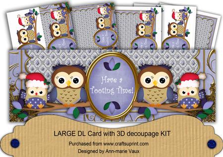 Pblue Christmas Owls Have a Tooting Time! Large Dl Card Kit