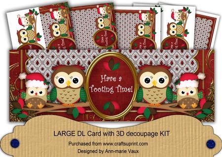Red Christmas Owls Have a Tooting Time! Large Dl Card Kit