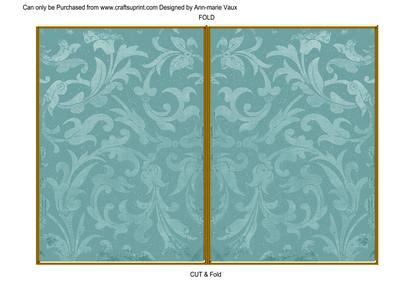 Dusky Teal Aged Scrolls 7x5 Cut and Fold Card