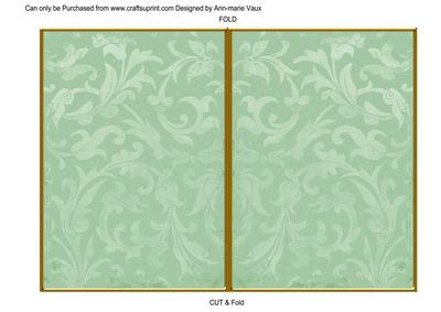 Mint Green Aged Scrolls 7x5 Cut and Fold Card