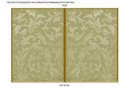 Olive Aged Scrolls 7x5 Cut and Fold Card