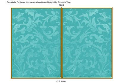 Teal Aged Scrolls 7x5 Cut and Fold Card