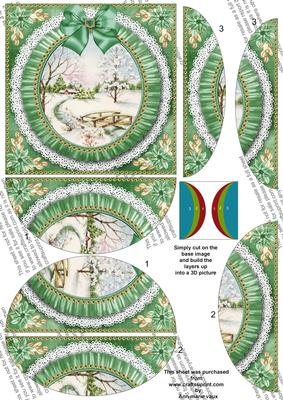 Pretty Snowscene Green Ruffle 5in Round Side Stacker
