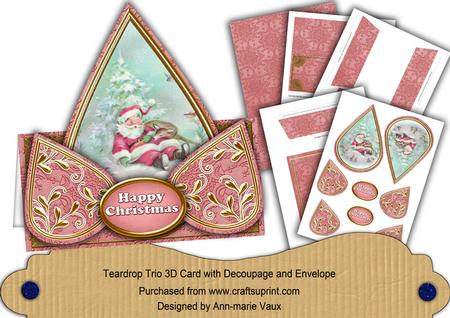 Sleeping Santa Happy Pink Christmas Teardrop Trio Kit
