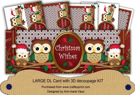Red Christmas Owls Christmas Wishes Large Dl Card Kit
