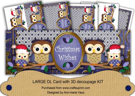 Dblue Christmas Owls Christmas Wishes Large Dl Card Kit