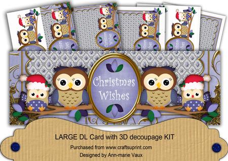 Pblue Christmas Owls Christmas Wishes Large Dl Card Kit