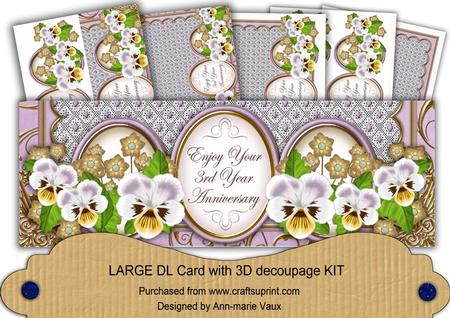 Lilac Pansies 3rd Anniversary Large Dl Decoupage Card Kit