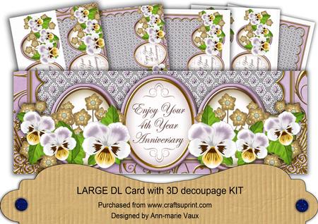 Lilac Pansies 4th Anniversary Large Dl Decoupage Card Kit