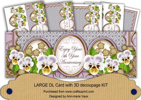 Lilac Pansies 5th Anniversary Large Dl Decoupage Card Kit