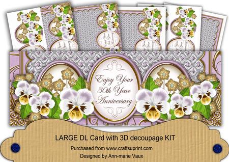 Lilac Pansies 30th Anniversary Large Dl Decoupage Card Kit