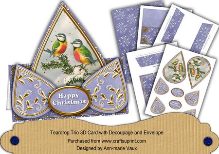 Blue Tits Happy Christmas Teardrop Trio Kit