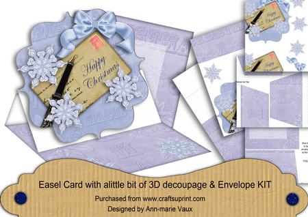 Blue Snowflake Happy Christmas Easel Card and Envelope Kit