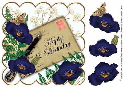 Dblue Poppy Happy Birthday Ink Saver 8in Scallop Topper