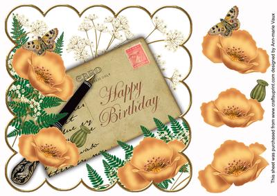 Peach Poppy Happy Birthday Ink Saver 8in Scallop Topper