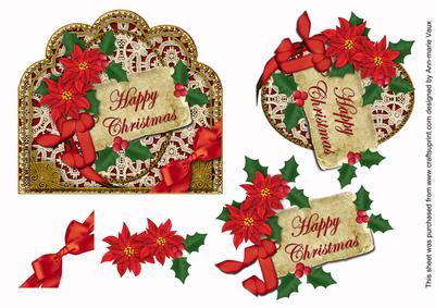 Red Poinsettia Happy Christmas Scallop Decoupage Topper