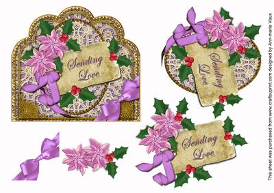 Lilac Poinsettia Sending Love Scallop Decoupage Topper