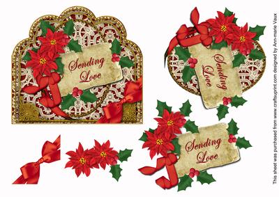 Red Poinsettia Sending Love Scallop Decoupage Topper