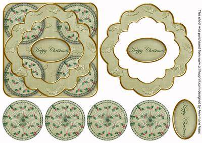 Olive Holly Happy Christmas 3D Rosette Decoupage Topper
