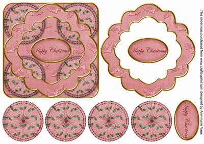 Pink Holly Happy Christmas 3D Rosette Decoupage Topper