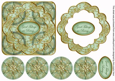 Mint Goldflake Good Tidings 3D Rosette Decoupage Topper