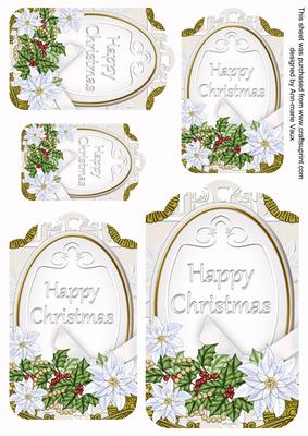 Ice Poinsettia Happy Christmas Sentiment Tag Sheet
