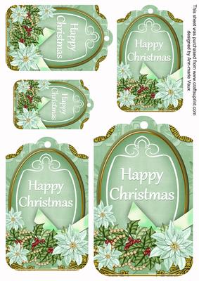 Pastel Mint Poinsettia Happy Christmas Sentiment Tag Sheet