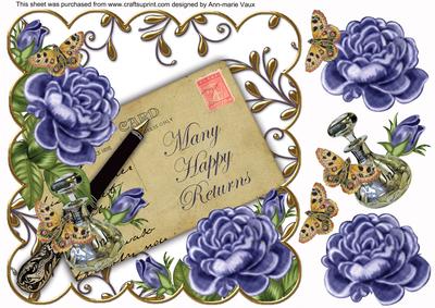 Blue Roses Many Happy Returns Ink Saver 8in Step by Step