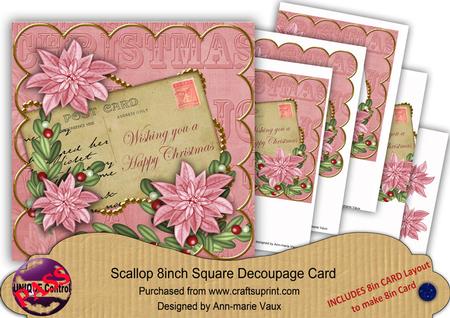 Pink Poinsettia Happy Christmas 8in Extreme Decoupage Cf Kit
