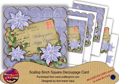 Blue Poinsettia Happy Christmas 8in Extreme Decoupage Cf Kit