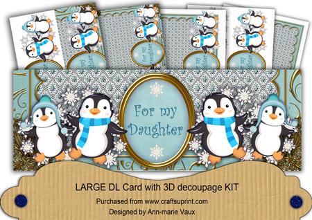 Blue Penguins for My Daughter Large Dl Card Kit