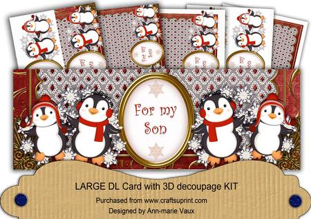 Red Penguins for My Son Large Dl Card Kit