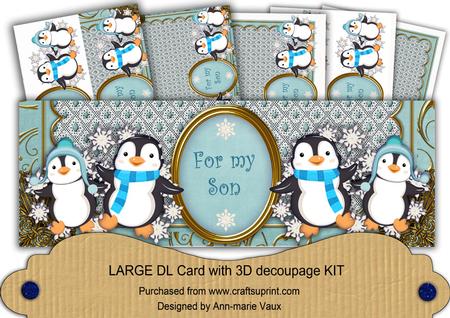 Blue Penguins for My Son Large Dl Card Kit