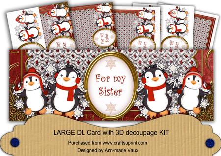 Red Penguins for My Sister Large Dl Card Kit
