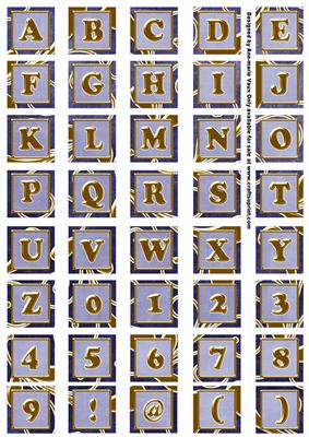 Large Blue Gold Swirl Alphabet Embellishment Sheet