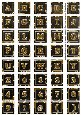 Black Large Gold Swirl Alphabet Embellishment Sheet