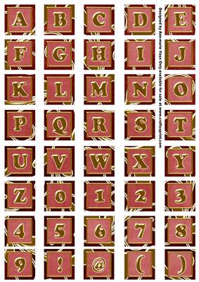 Dark Red Large Gold Swirl Alphabet Embellishment Sheet