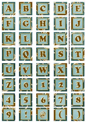 Dusky Teal Large Gold Swirl Alphabet Embellishment Sheet