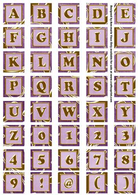 Lilac Large Gold Swirl Alphabet Embellishment Sheet