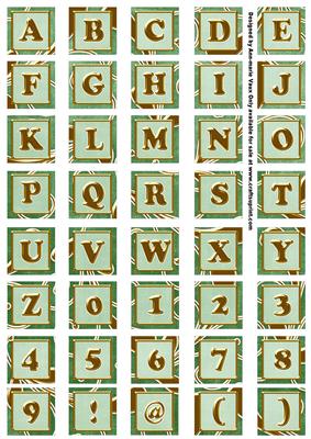 Mint Green Large Gold Swirl Alphabet Embellishment Sheet