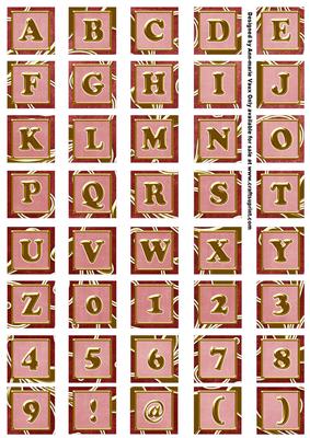 Pink Large Gold Swirl Alphabet Embellishment Sheet
