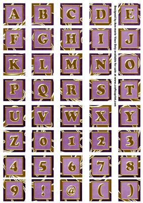 Purple Large Gold Swirl Alphabet Embellishment Sheet
