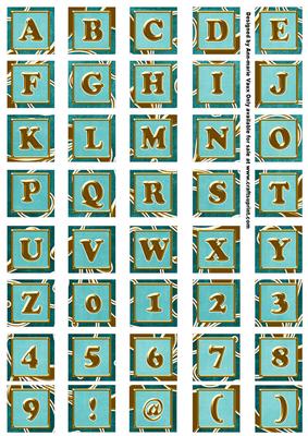 Teal Large Gold Swirl Alphabet Embellishment Sheet