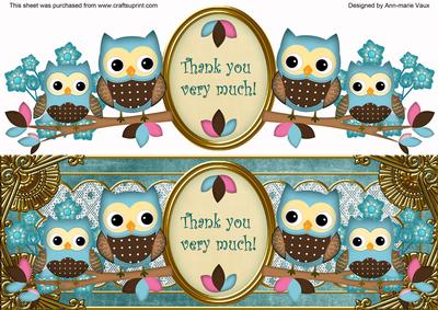 Blue Owls Thank You Large Dl Decoupage Step by Step
